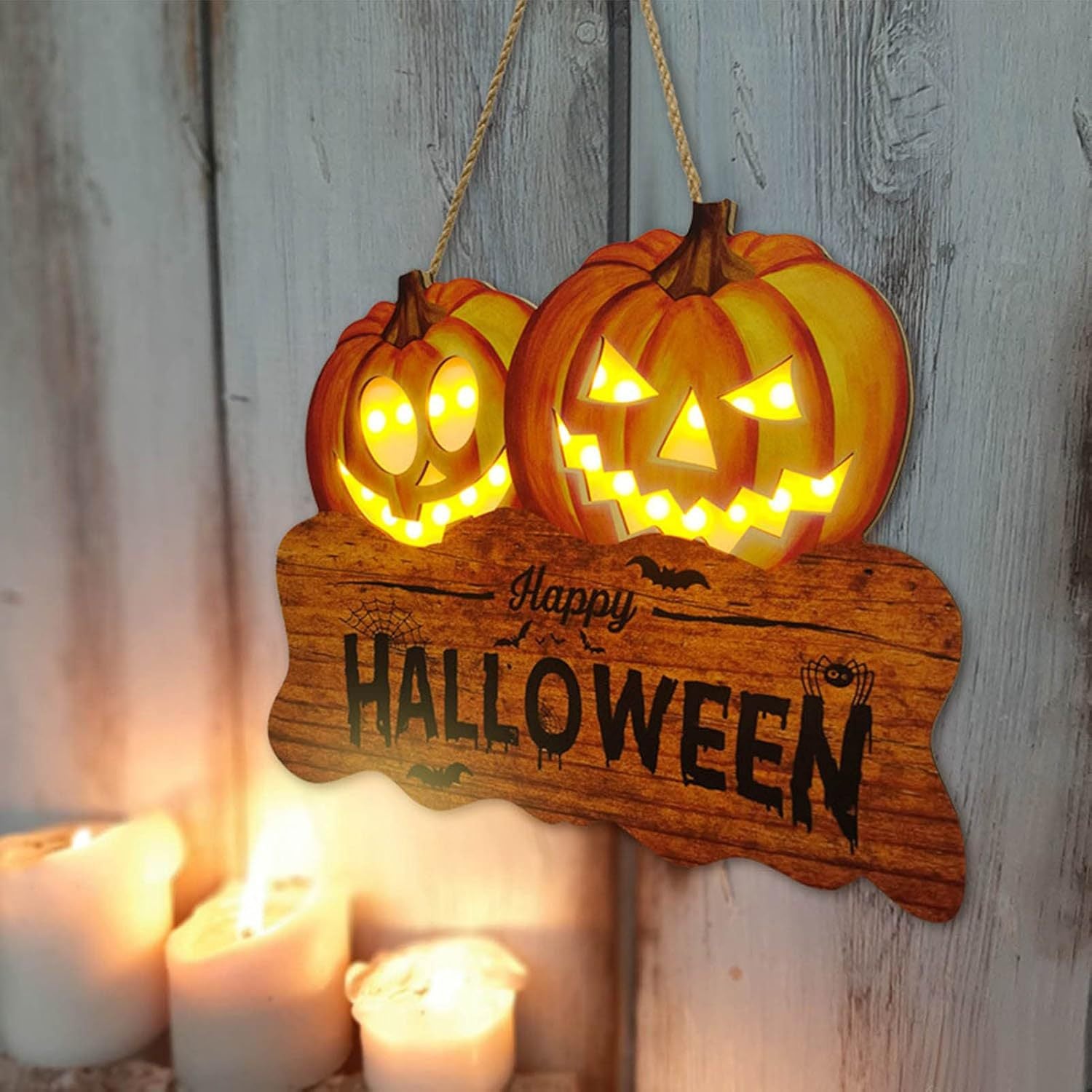 Happy Halloween Front Door Sign Wooden Hanging Decoration Pumpkin Wreath Wall Hanging Sign Garden Party Decor Fall Room Decor Indoor Halloween Decorations Autumn Door Decor