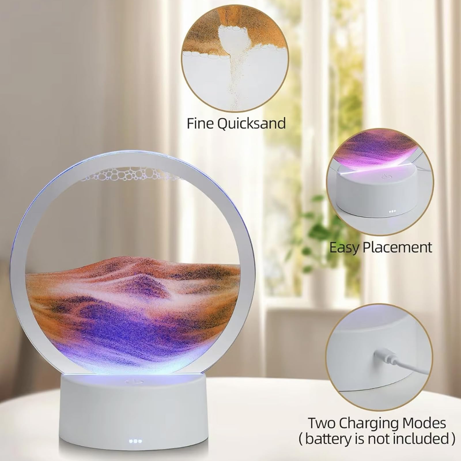 Dynamic Moving Sandscape Art Lamp, 3D Quicksand Painting with Colorful LED Light, Hypnotic Desktop Decor for Living Room & Bedroom, Creative Stress Relief Gift and Modern Home Art