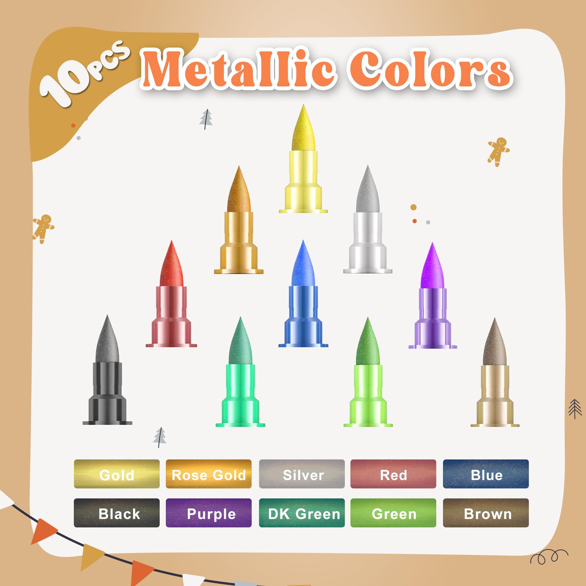 10Pcs Edible Metallic Markers - Food Grade Gold & Silver Shimmering Pens for Cake, Cookie, Cupcake & Fondant Decorating - Baking Supplies with Vibrant Sparkle