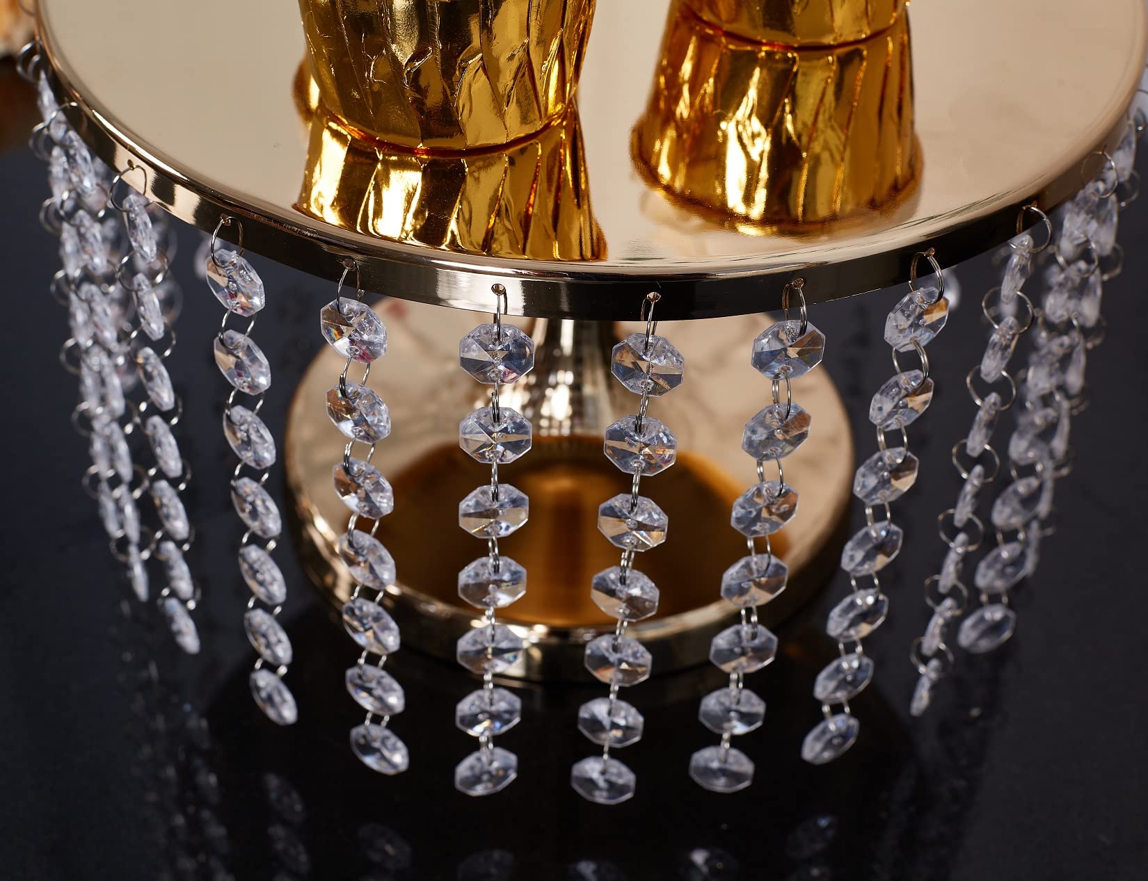 Silver Cake Stand Set of 3 - Elegant Round Tiered Stands with Crystal Beads for Wedding, Christmas & Dessert Displays