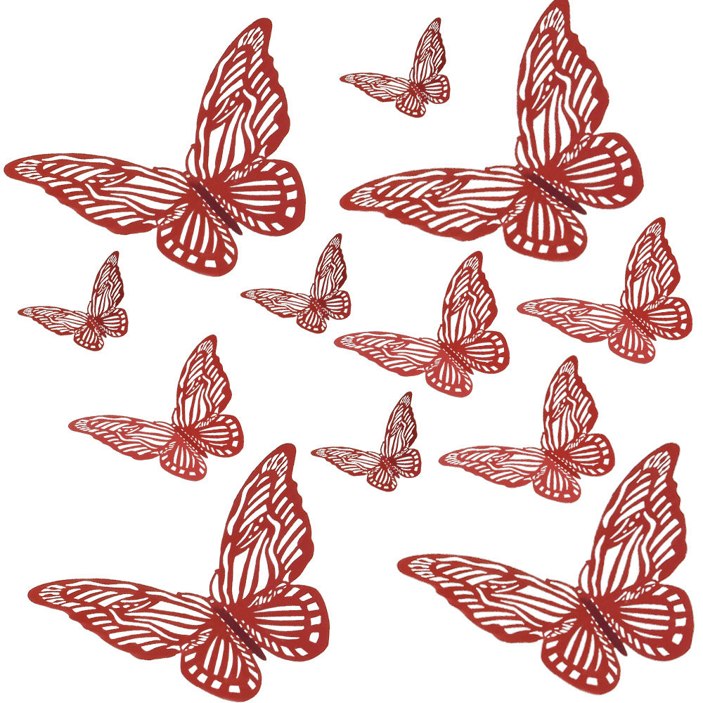 Red 3D Hollow-Out Butterfly Wall Stickers - Self-Adhesive Decor for Living Room, Bedroom & Wedding Party (Creative Holiday Decoration)