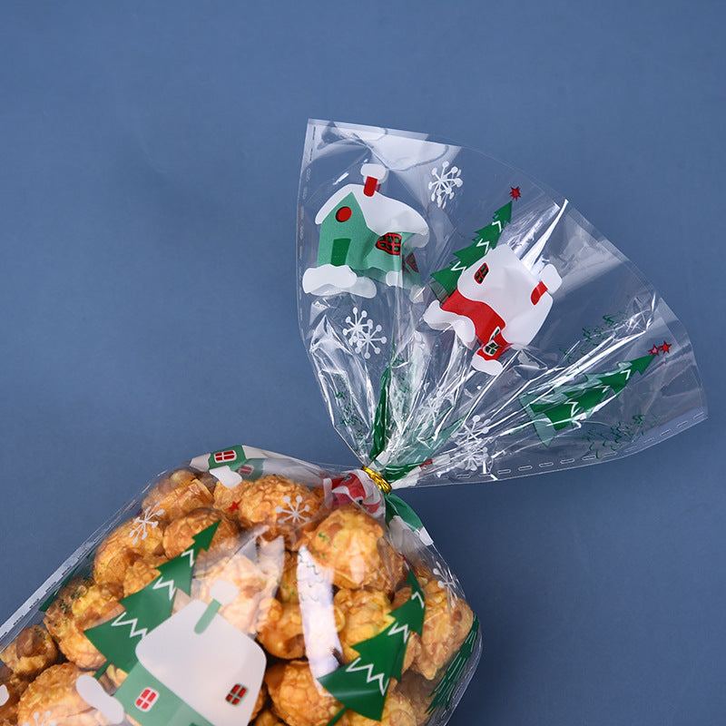50-Pack Christmas Goodie Bags with 6 Holiday Designs, Food-Safe OPP Treat Bags for Classroom Parties, Complete Set with Gold Twist Ties for Candy & Cookies, Bulk Christmas Favor Bags for School Events