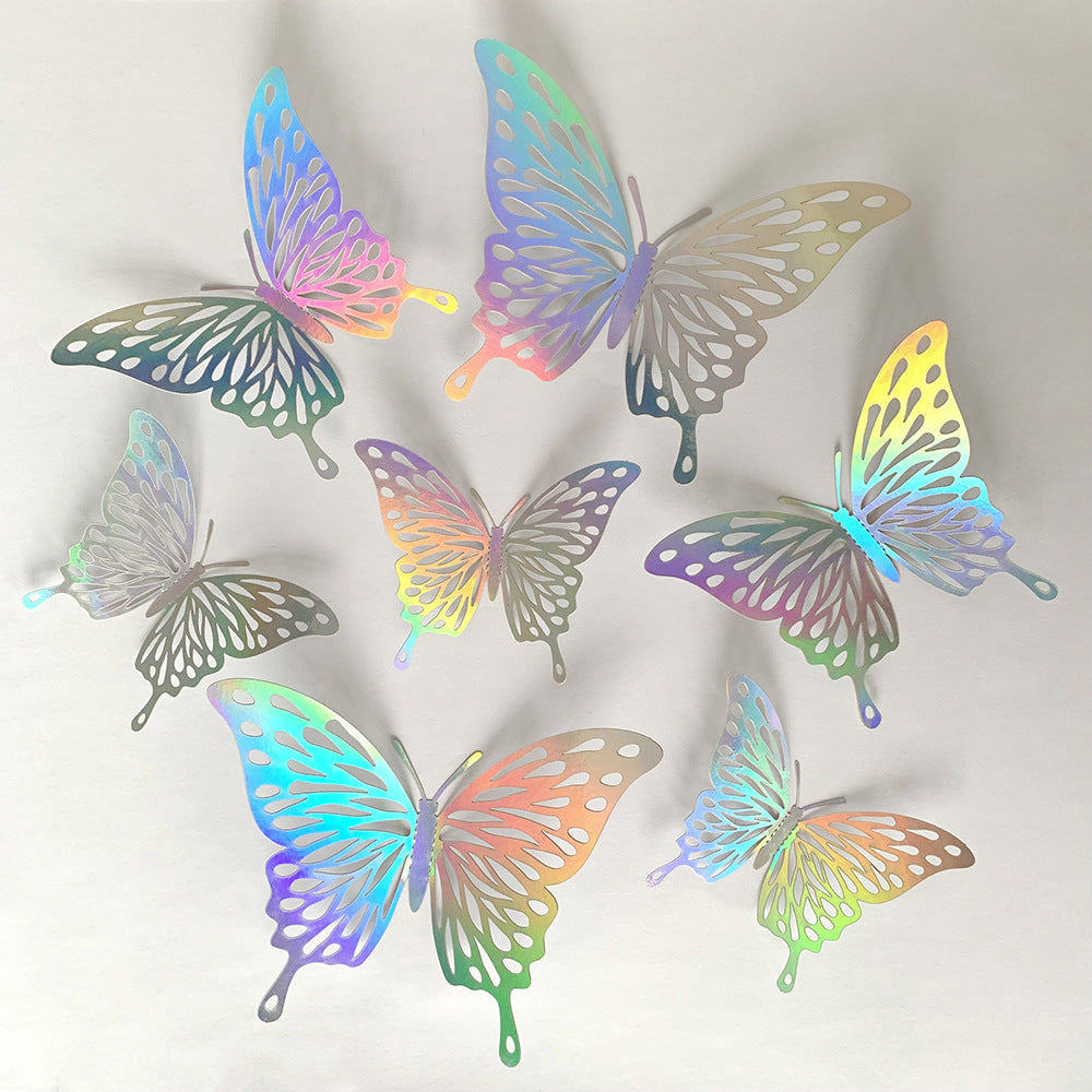 Colorful 3D Hollow Butterfly Stickers - Removable Wall Decals for Home, Party, Nursery, Wedding Decor (DIY Background Wall Art, Decorative Wall Stickers)