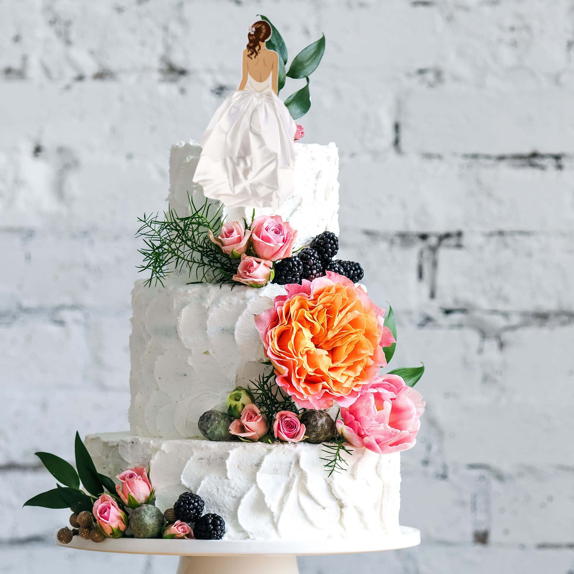 1Pc Woman Back Silk Gauze Skirt Wedding Cake Toppers Girl Happy Birthday Cake Toppers Bride to Be Cake Decorating Supplies Cupcake Topper Bachelorette Party Decorations White