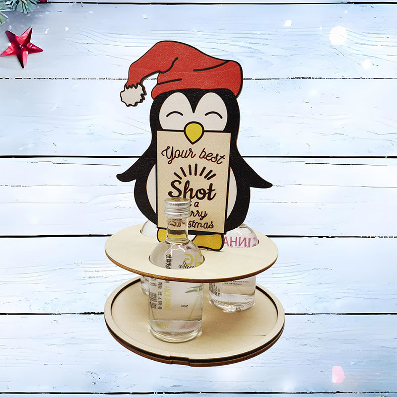 Christmas Mini Wooden Wine Rack, Mini Liquor Bottle Holder Wooden Christmas Penguin Elk Gnomes Wine Rack Gifts for Beverages