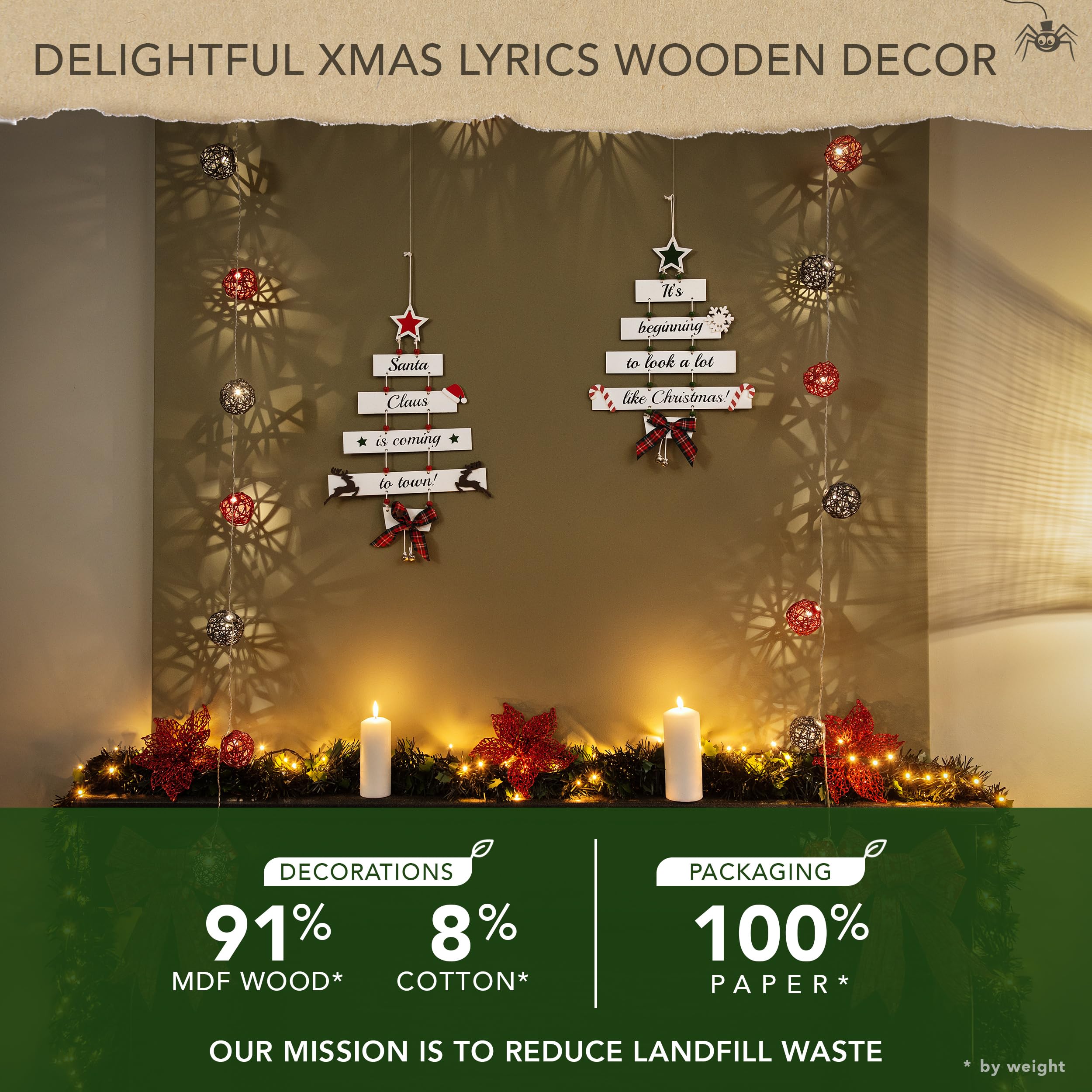 Premium Wooden Christmas Decorations - Small Hanging Indoor Home Decor for Door, Wall, Xmas Tree and Farmhouse