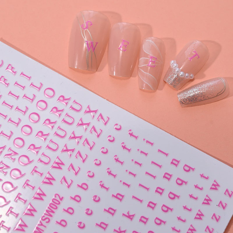 12-Color Fluorescent Nail Letter Stickers Set - Complete A-Z Alphabet (Upper & Lower Case) for School Nail Art Classes & Office Creativity
