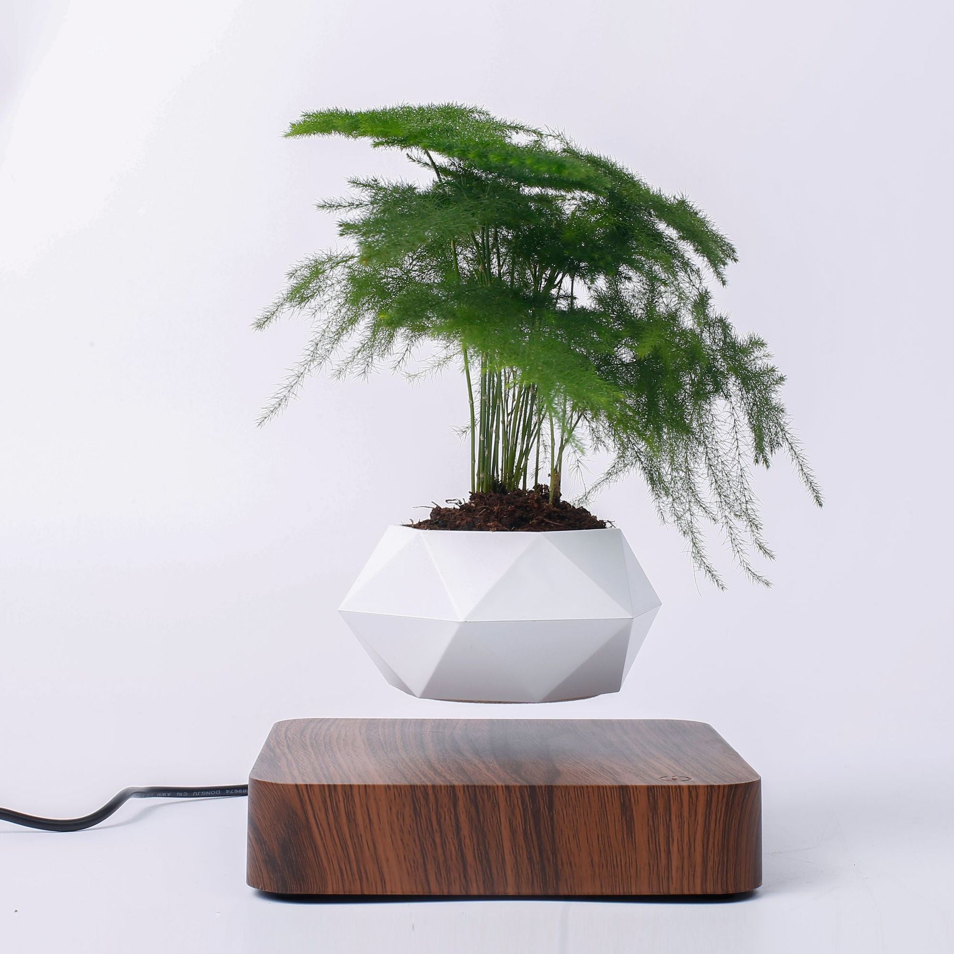 Auto-Rotating Floating Flower Pot with UK Plug Base, Levitating Planter Made of Eco-Friendly Resin, 360° Balanced Light Exposure for Healthier Plants, Magical Indoor Gardening Solution