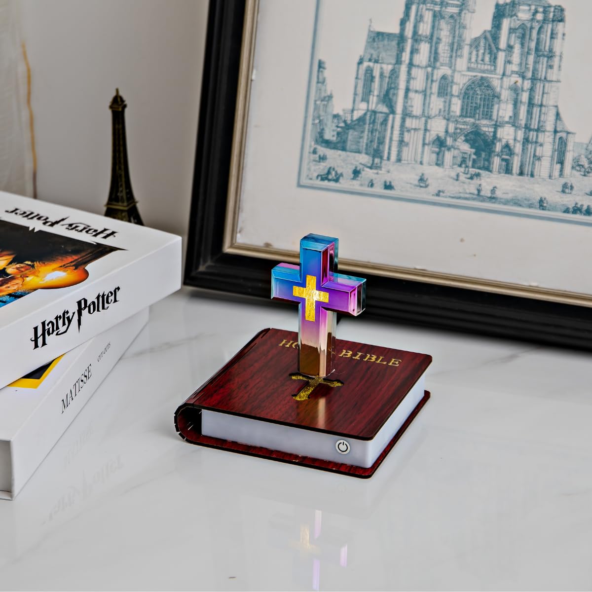 Holy Levitating Cross Lamp with Soft Glow, Sacred Floating Decor for Prayer Space, Mood Lighting for Church Chapel & Christian Home, Meditative Ambient Religious Gift