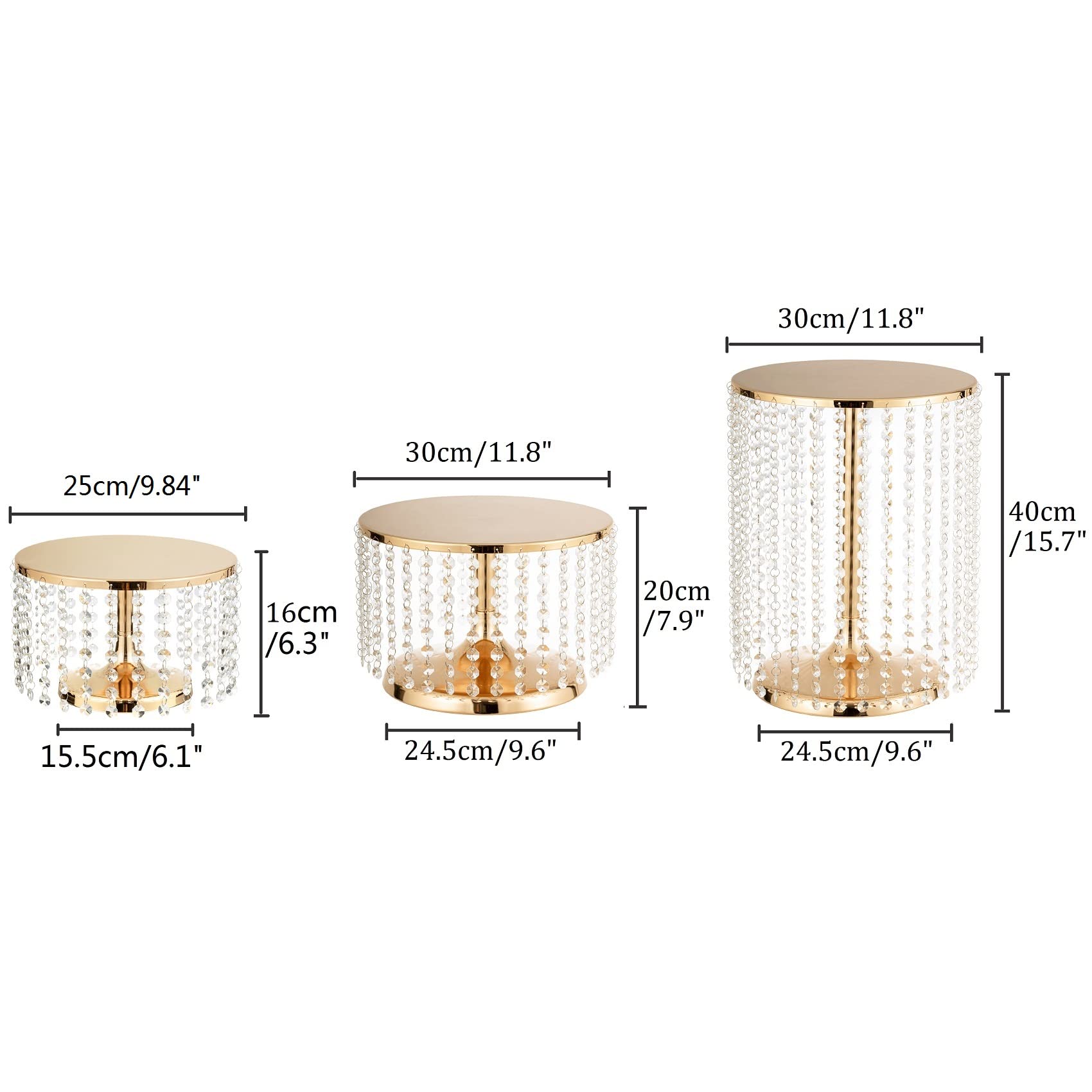 Silver Cake Stand Set of 3 - Elegant Round Tiered Stands with Crystal Beads for Wedding, Christmas & Dessert Displays