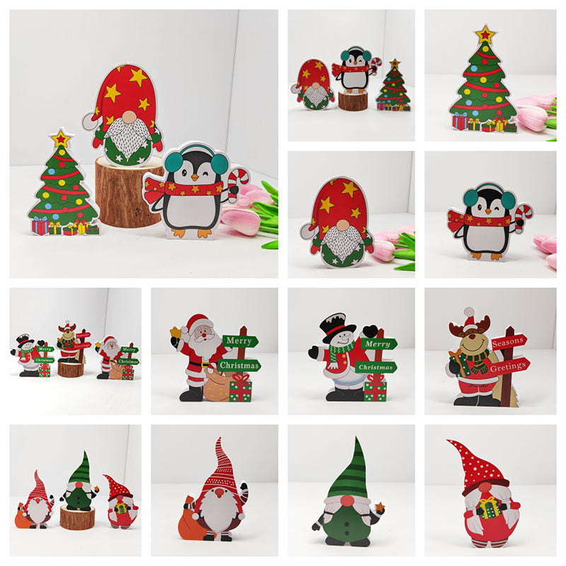 Wooden Christmas Decorations Set - Santa, Snowman, Gnome Figurines, Rustic Holiday Table Decor, Farmhouse Xmas Centerpiece