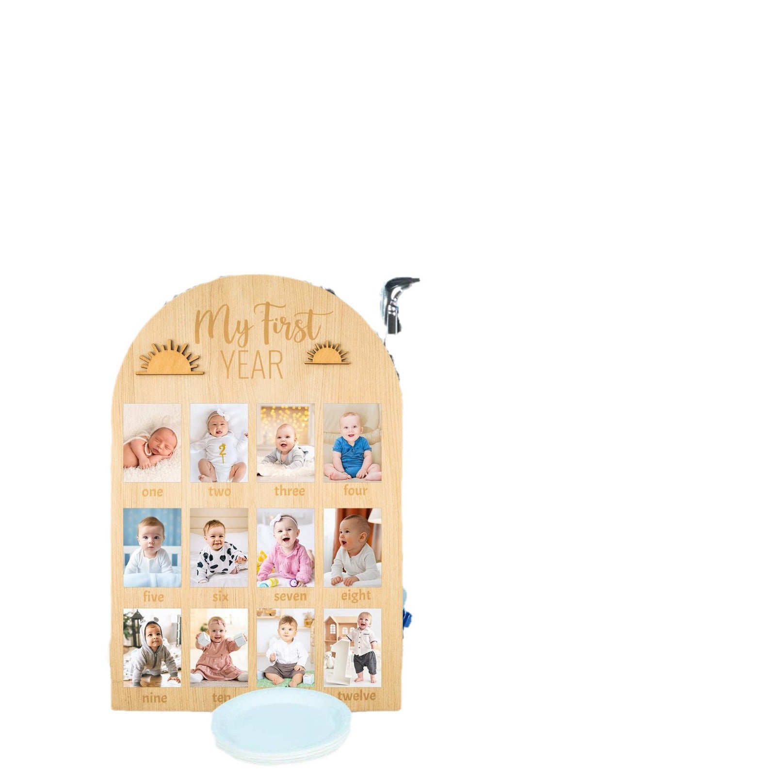 My First Year Display Photo Board First Birthday Wooden Photo Frame Wood One Year Baby Monthly Picture Board 12 Months Milestone Baby Keepsake Gift Baby Shower Backdrop Photo Prop Party Decoration
