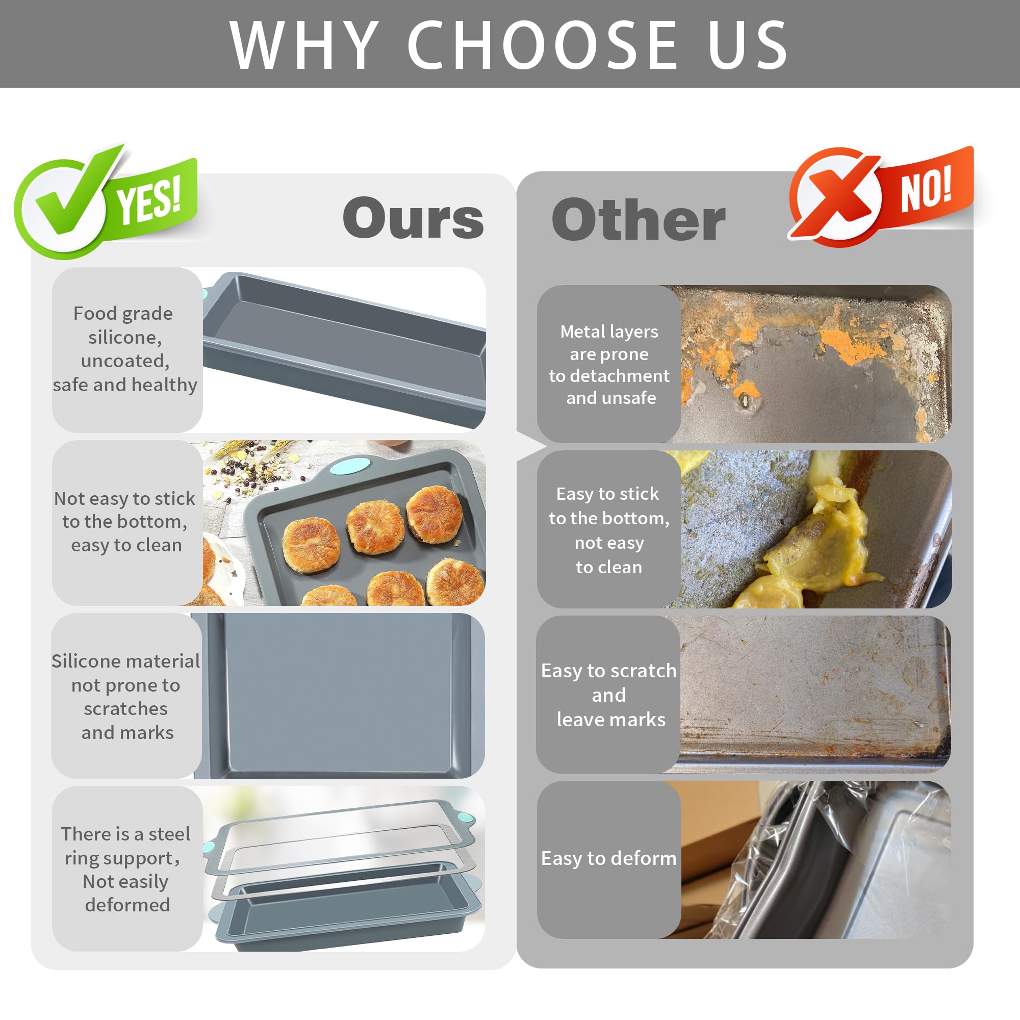 Multi‑Use Silicone Bakeware with Steel Frame | Oven‑Freezer‑Dishwasher Safe Baking Pans, Non‑Stick & Scratch‑Resistant for Healthy Cooking & Party Baking Silicone Baking Set - 9 Cake Molds 