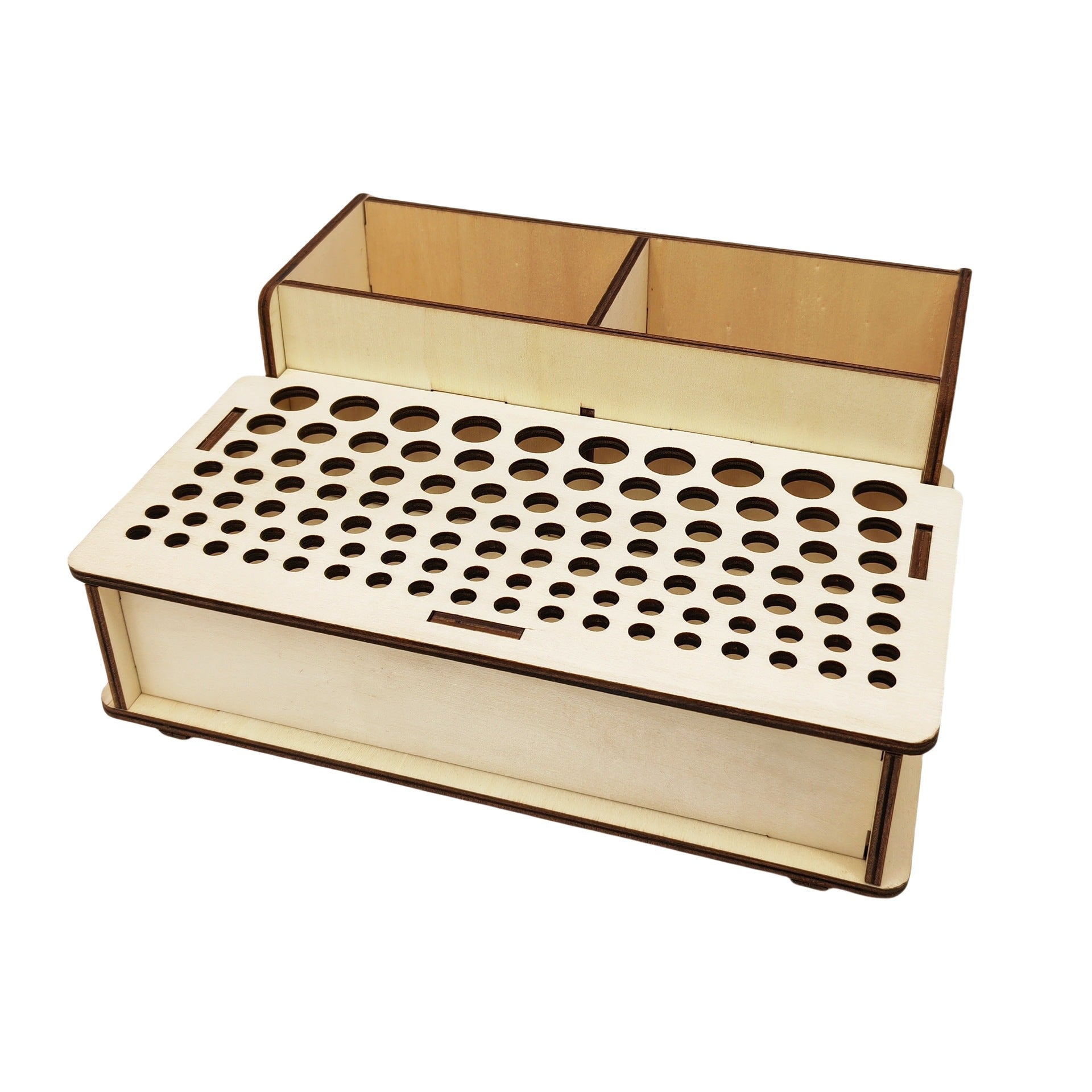 Student Desk Organizer for Art Supplies, Wooden Pen & Brush Holder with Multi-Compartment, Study Table Storage for School Essentials, Homework Tool Organization System