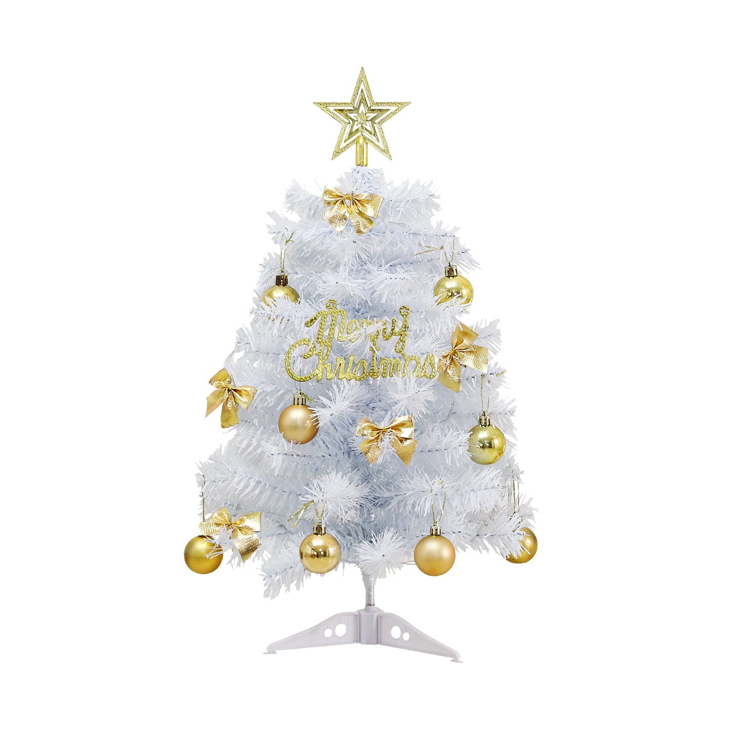 Christmas Eve Centerpiece Tree, Gold & White Mini Tree for Holiday Tablescapes, 45cm/60cm Battery Operated Festive Decor, Ceremonial Tabletop Ornament for Family Gatherings