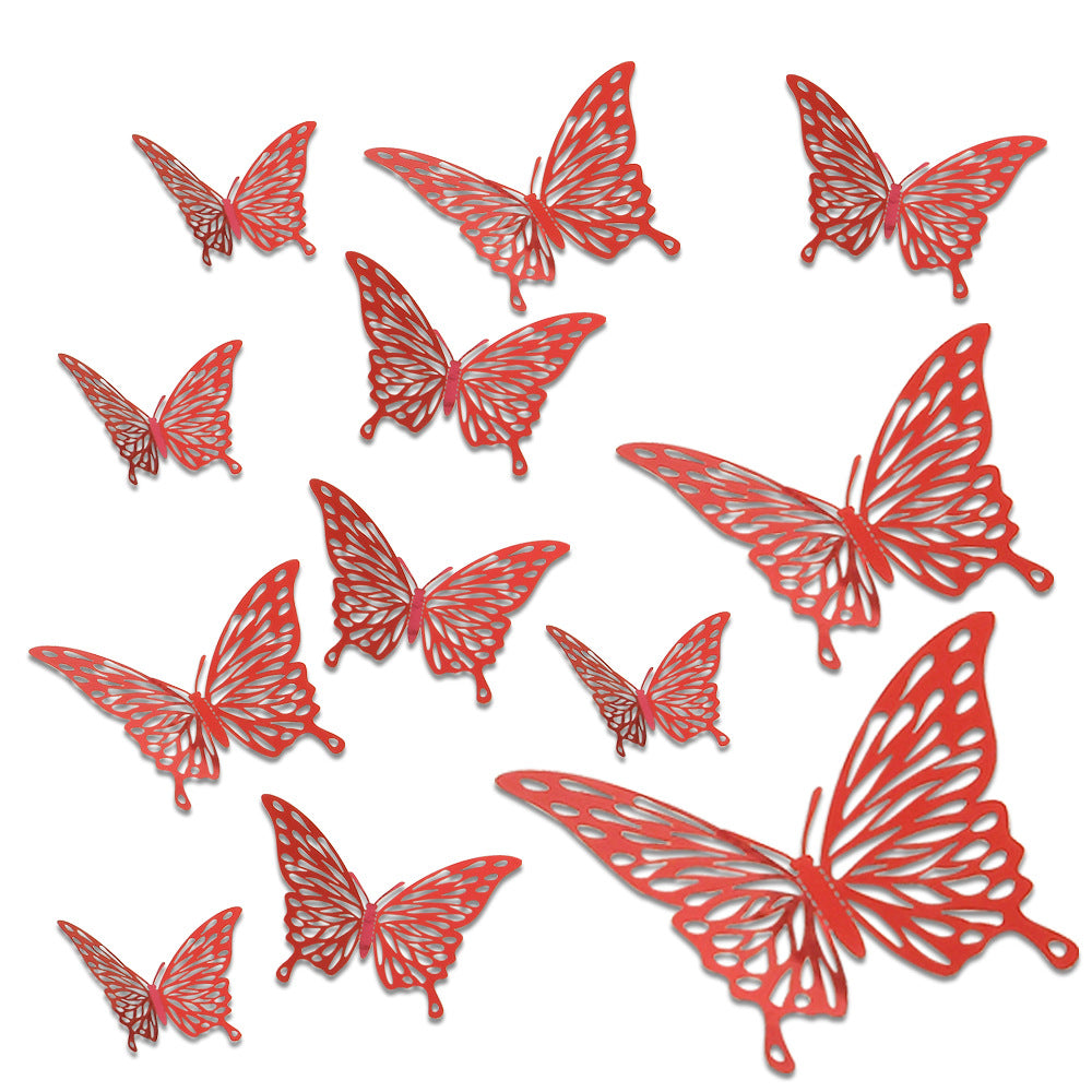 Red 3D Hollow-Out Butterfly Wall Stickers - Self-Adhesive Decor for Living Room, Bedroom & Wedding Party (Creative Holiday Decoration)