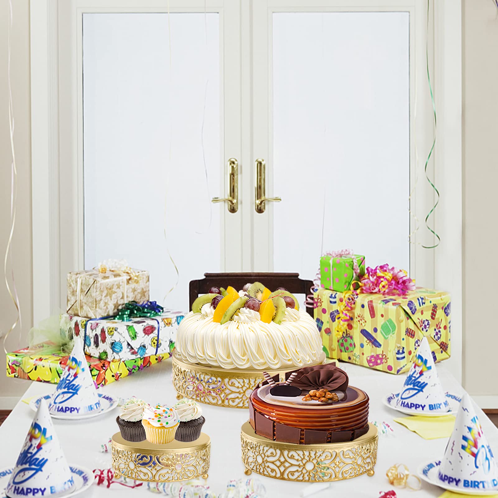 3 Pack Cake Stand, Round Metal Cake Stands, 8" 10" 12" Dessert Display Cupcake Stands, Wedding Brithday Party Celebration Dessert Cake Display Plates