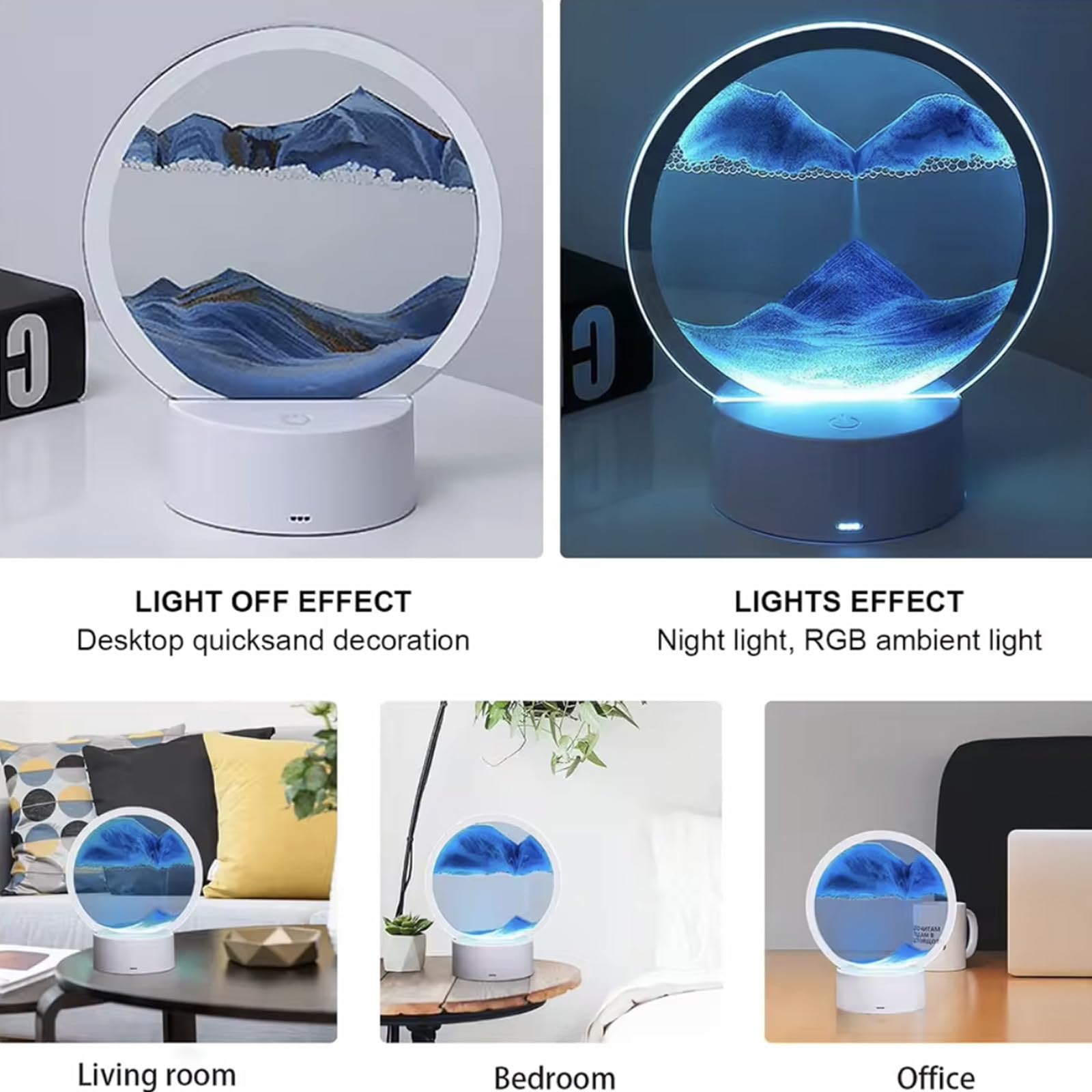 Dynamic Moving Sandscape Art Lamp, 3D Quicksand Painting with Colorful LED Light, Hypnotic Desktop Decor for Living Room & Bedroom, Creative Stress Relief Gift and Modern Home Art