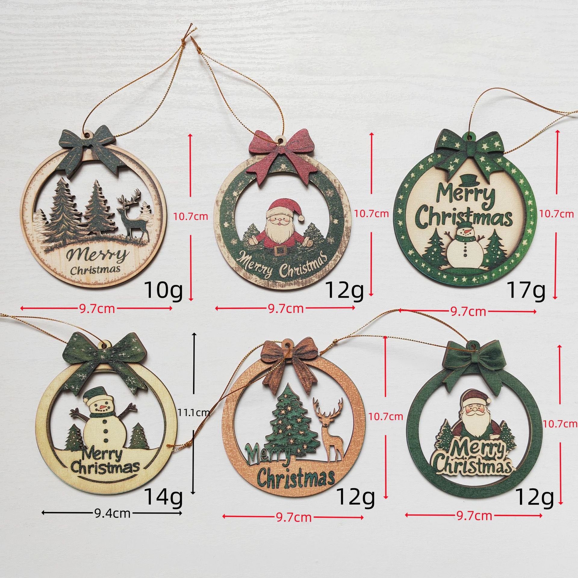 6pcs Christmas Farmhouse Rustic Ornaments Set for Christmas Tree Decorations Hanging 3D Glitter Reindeer Wood Tree Ornaments Round Wooden Christmas Tree Decorations Gift Tags