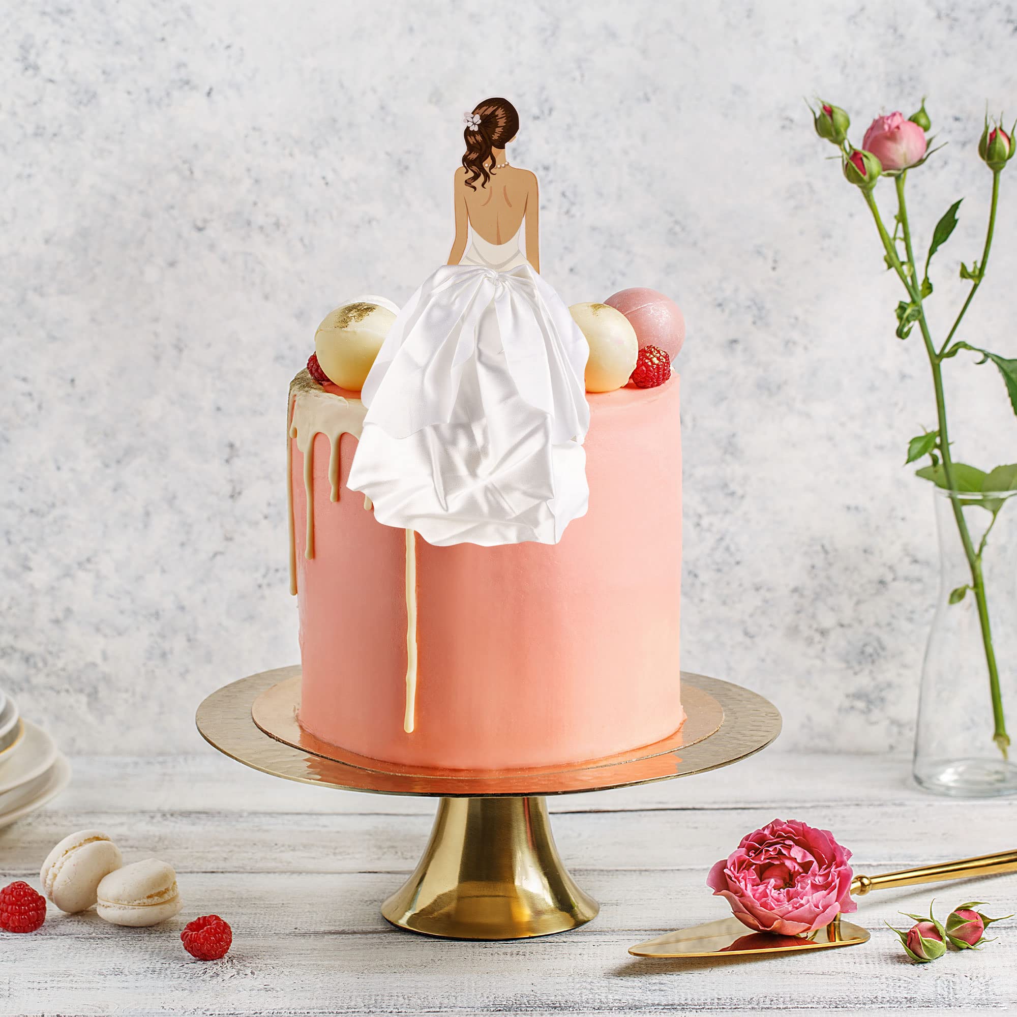 1Pc Woman Back Silk Gauze Skirt Wedding Cake Toppers Girl Happy Birthday Cake Toppers Bride to Be Cake Decorating Supplies Cupcake Topper Bachelorette Party Decorations White