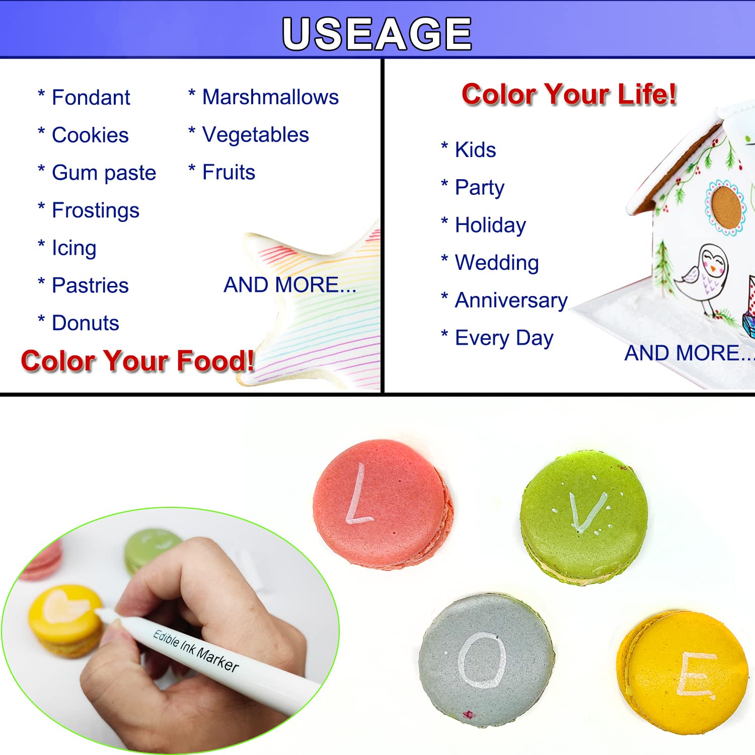 3pcs White Edible Markers for Cake Decorating - Food Grade Ink Pens with Upgraded Smooth Tip, Perfect for Cookies, Fondant, Frosting & Baking Supplies by Edible Ink