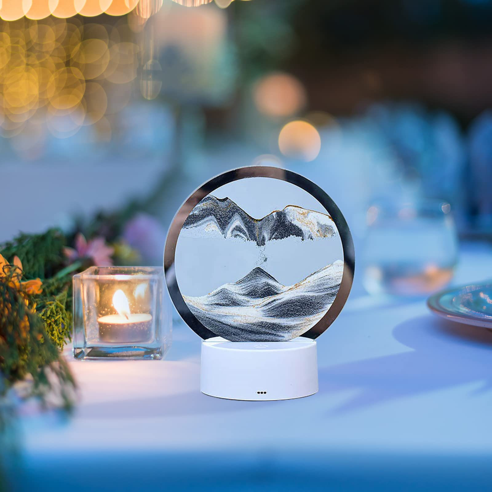 Dynamic Moving Sandscape Art Lamp, 3D Quicksand Painting with Colorful LED Light, Hypnotic Desktop Decor for Living Room & Bedroom, Creative Stress Relief Gift and Modern Home Art