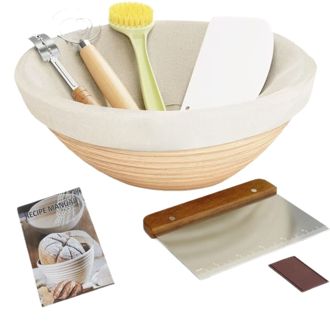 Banneton Bread Proofing Basket Set, 9 Inch Round Sourdough Starter Kit, Baking Supplies Tools with Dough Whisk, Scoring Lame, and Other Accessories for Artisan Bread Making