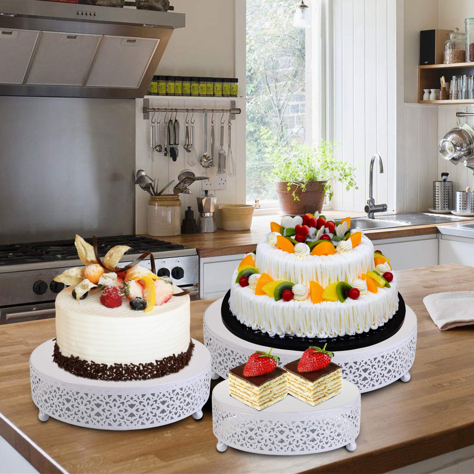 Set of 3 Cake Stand, Dessert Display Cupcake Stands, Round Metal Cake Stands, Cupcake Pastry Candy Display Plate for Wedding, Event, Birthday Party