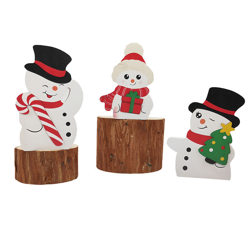 Wooden Christmas Decorations Set - Santa, Snowman, Gnome Figurines, Rustic Holiday Table Decor, Farmhouse Xmas Centerpiece