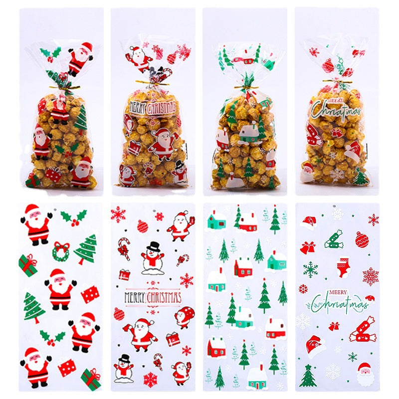 50-Pack Christmas Goodie Bags with 6 Holiday Designs, Food-Safe OPP Treat Bags for Classroom Parties, Complete Set with Gold Twist Ties for Candy & Cookies, Bulk Christmas Favor Bags for School Events