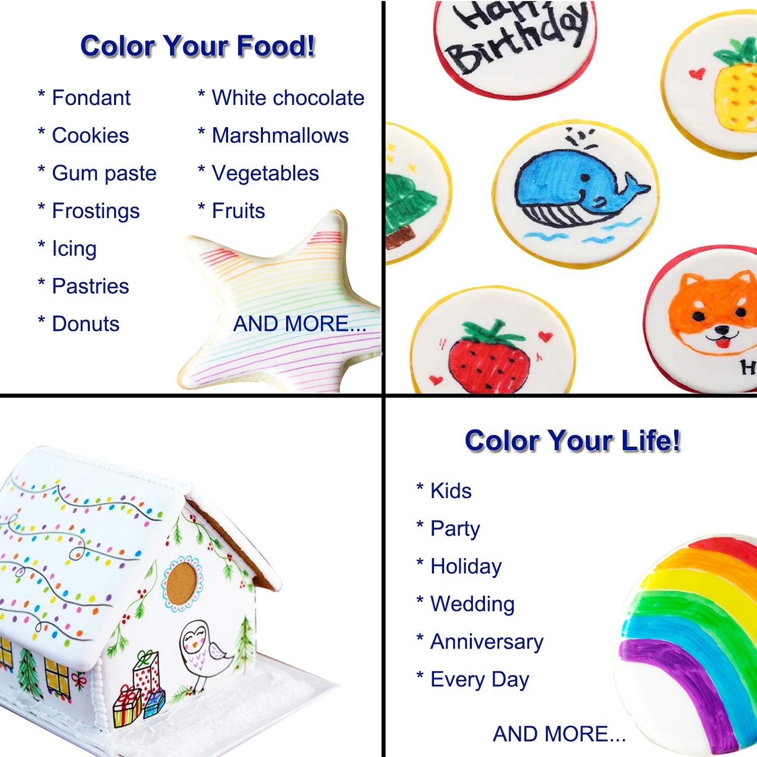 11Pcs Food Coloring Pens - Dual Tip Edible Markers for Cakes, Cookies, Fondant, Easter Eggs | Food Grade Safe, 10 Vibrant Colors (Fine & Thick Tips)