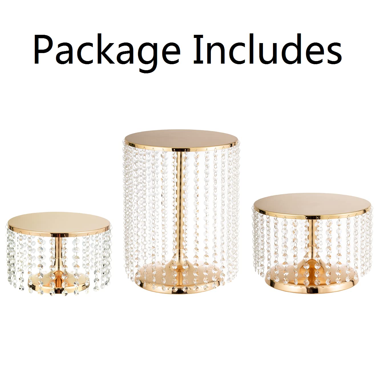 Silver Cake Stand Set of 3 - Elegant Round Tiered Stands with Crystal Beads for Wedding, Christmas & Dessert Displays