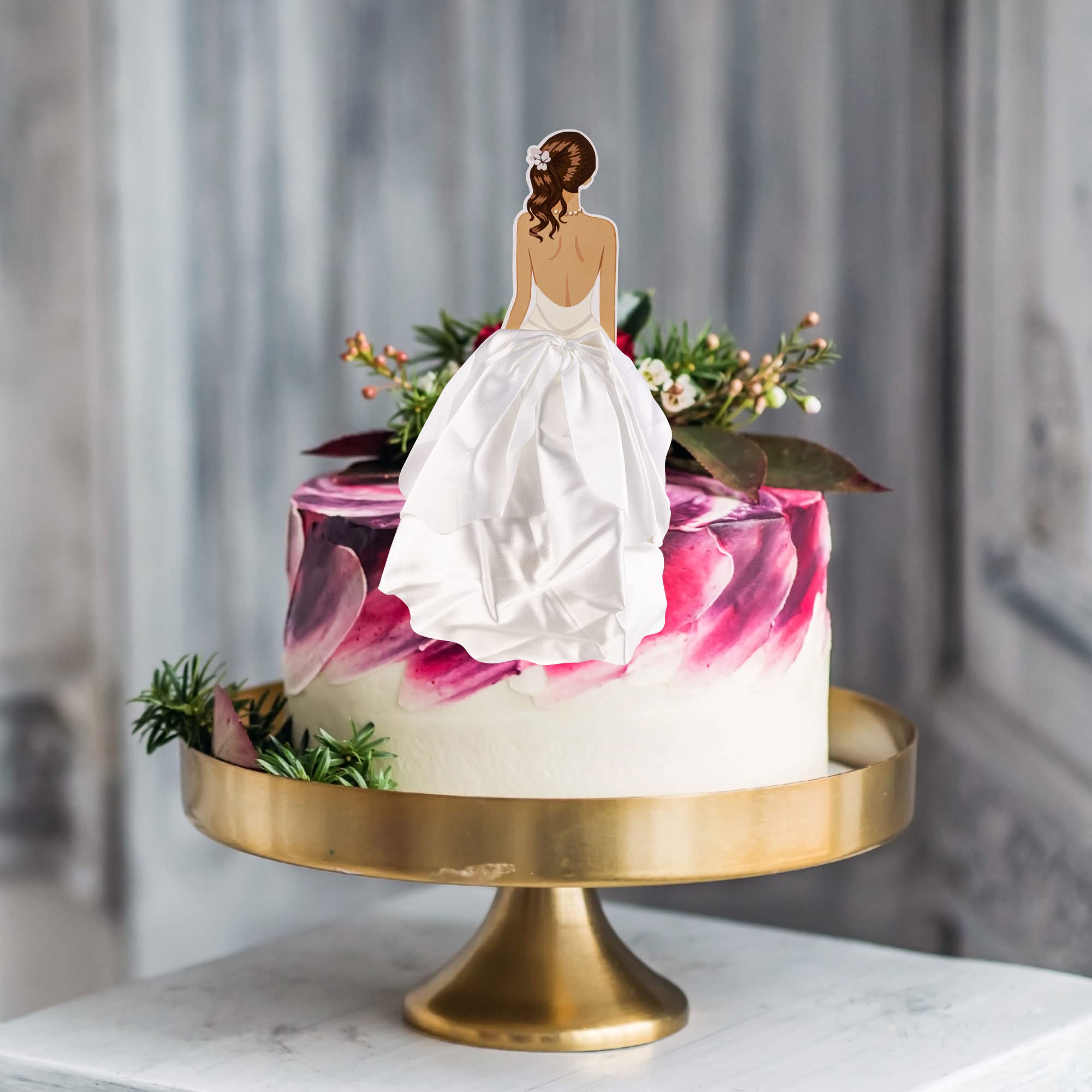 1Pc Woman Back Silk Gauze Skirt Wedding Cake Toppers Girl Happy Birthday Cake Toppers Bride to Be Cake Decorating Supplies Cupcake Topper Bachelorette Party Decorations White