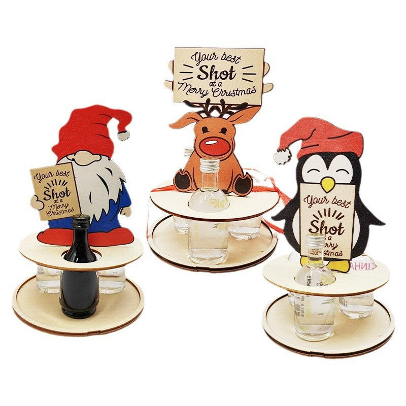 Christmas Mini Wooden Wine Rack, Mini Liquor Bottle Holder Wooden Christmas Penguin Elk Gnomes Wine Rack Gifts for Beverages