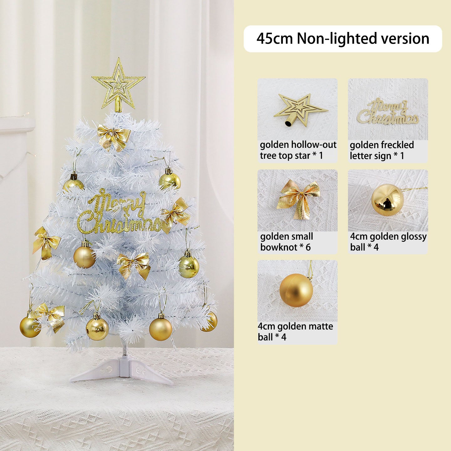 Christmas Eve Centerpiece Tree, Gold & White Mini Tree for Holiday Tablescapes, 45cm/60cm Battery Operated Festive Decor, Ceremonial Tabletop Ornament for Family Gatherings