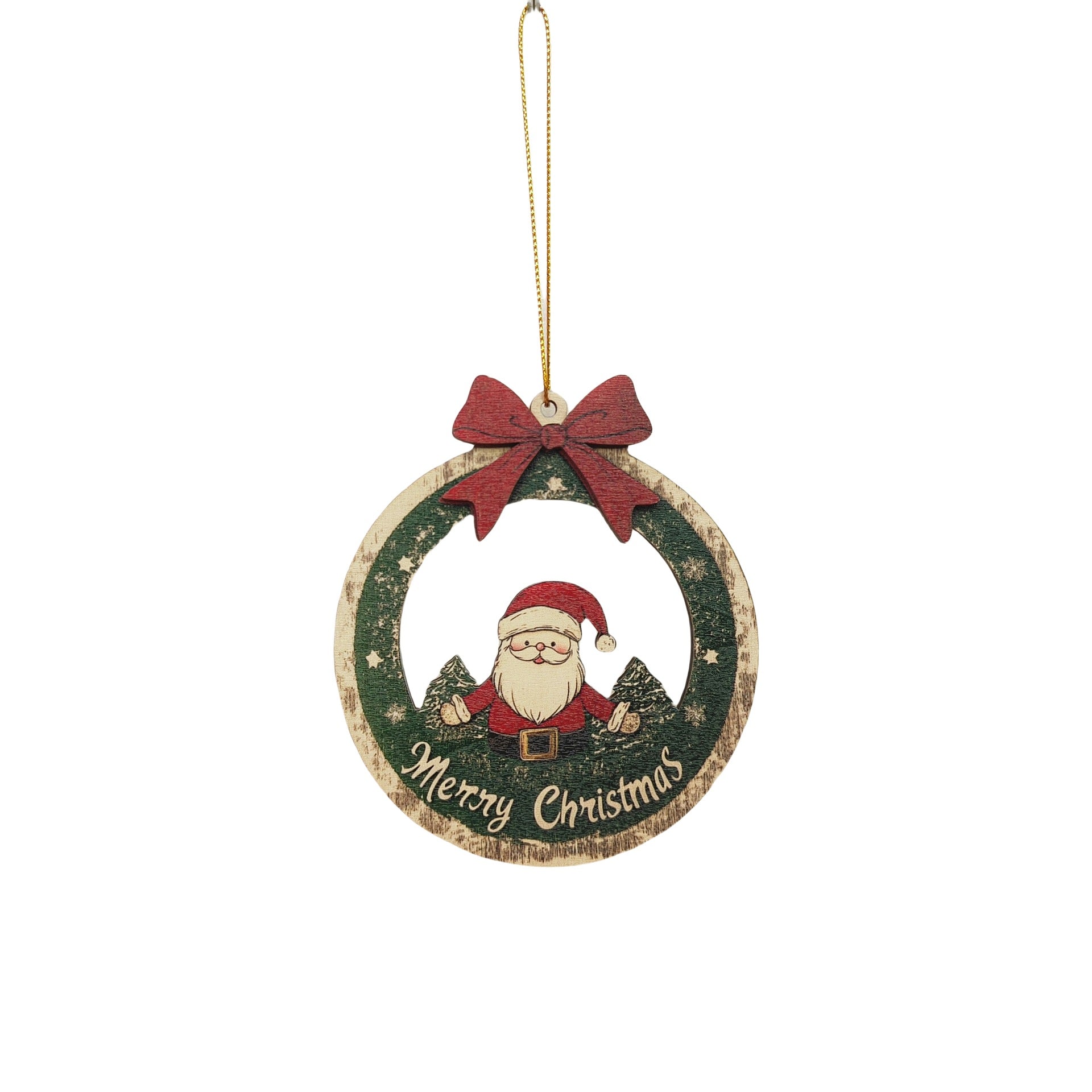 6pcs Christmas Farmhouse Rustic Ornaments Set for Christmas Tree Decorations Hanging 3D Glitter Reindeer Wood Tree Ornaments Round Wooden Christmas Tree Decorations Gift Tags