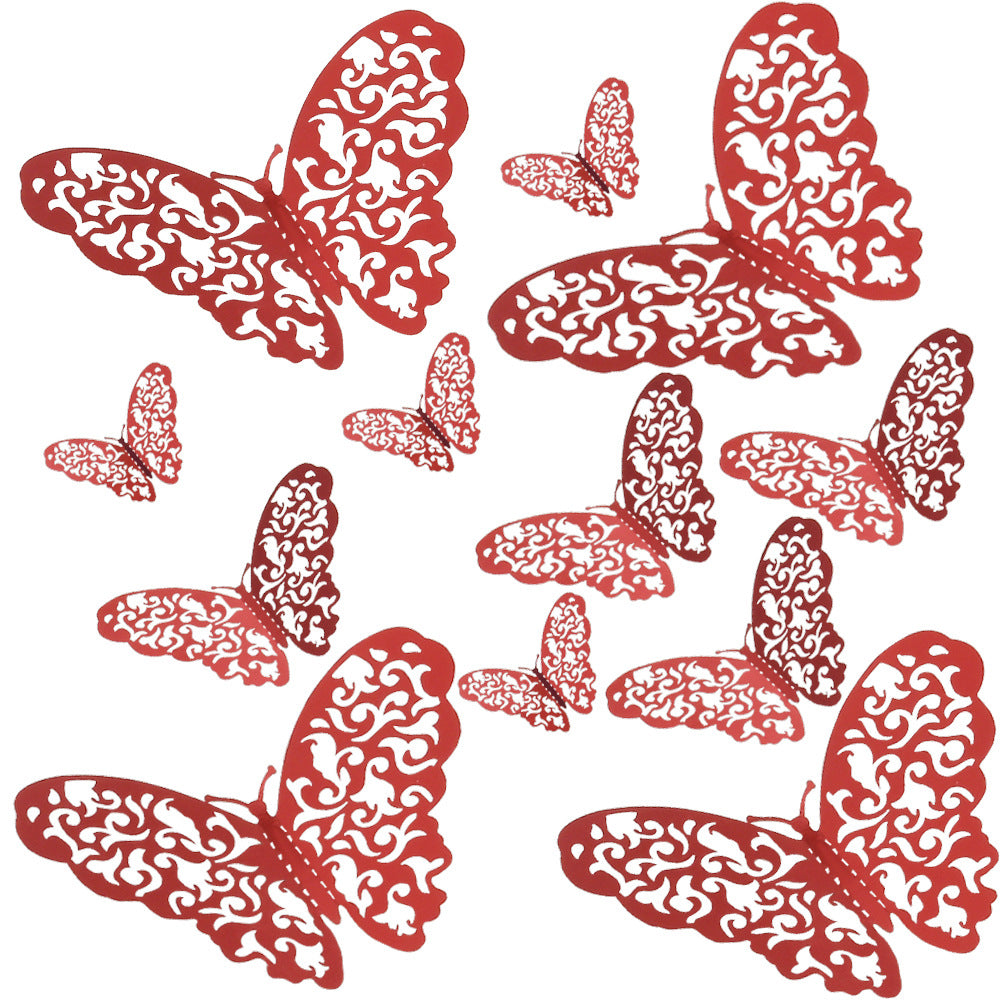 Red 3D Hollow-Out Butterfly Wall Stickers - Self-Adhesive Decor for Living Room, Bedroom & Wedding Party (Creative Holiday Decoration)
