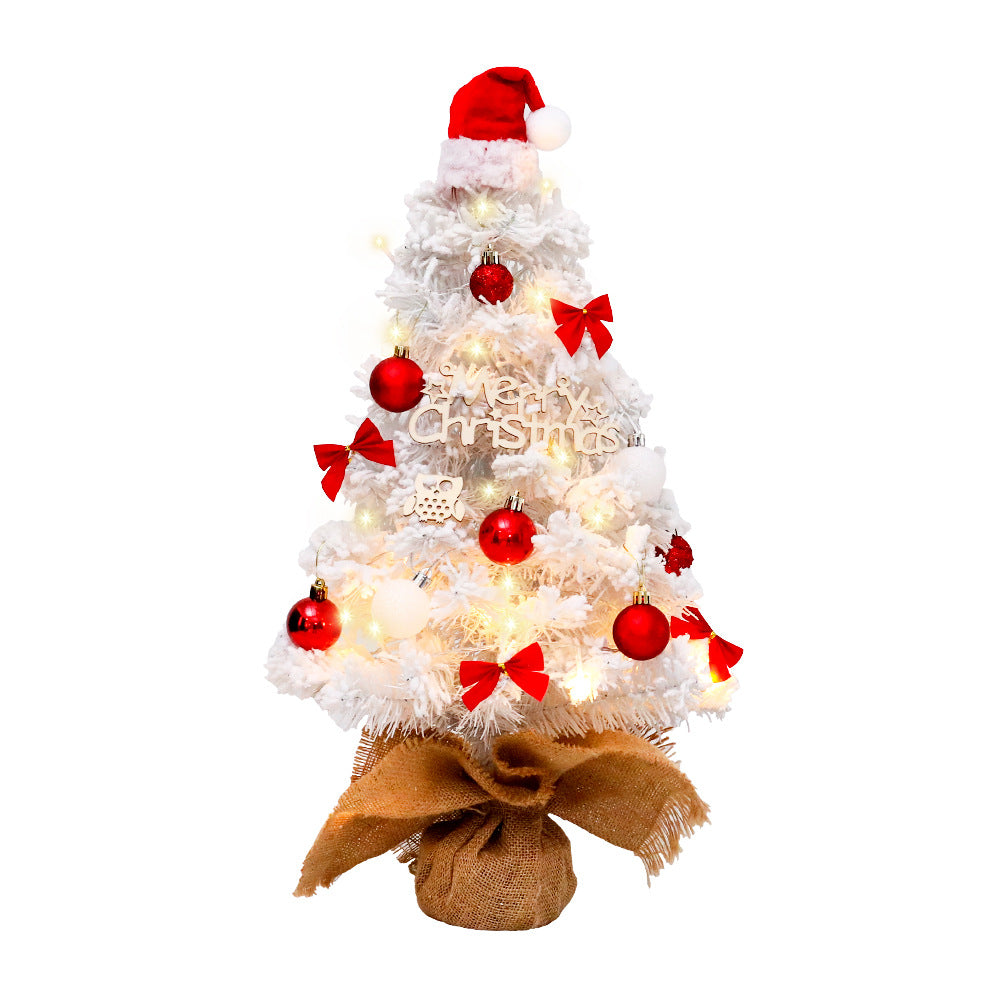 Mini Tabletop Christmas Tree with Cute Top Hat, Small Flocked White Tree Set for Desk & Shelf Decor, 45cm/60cm Artificial Xmas Tree with Ornaments, Cozy Miniature Holiday Display