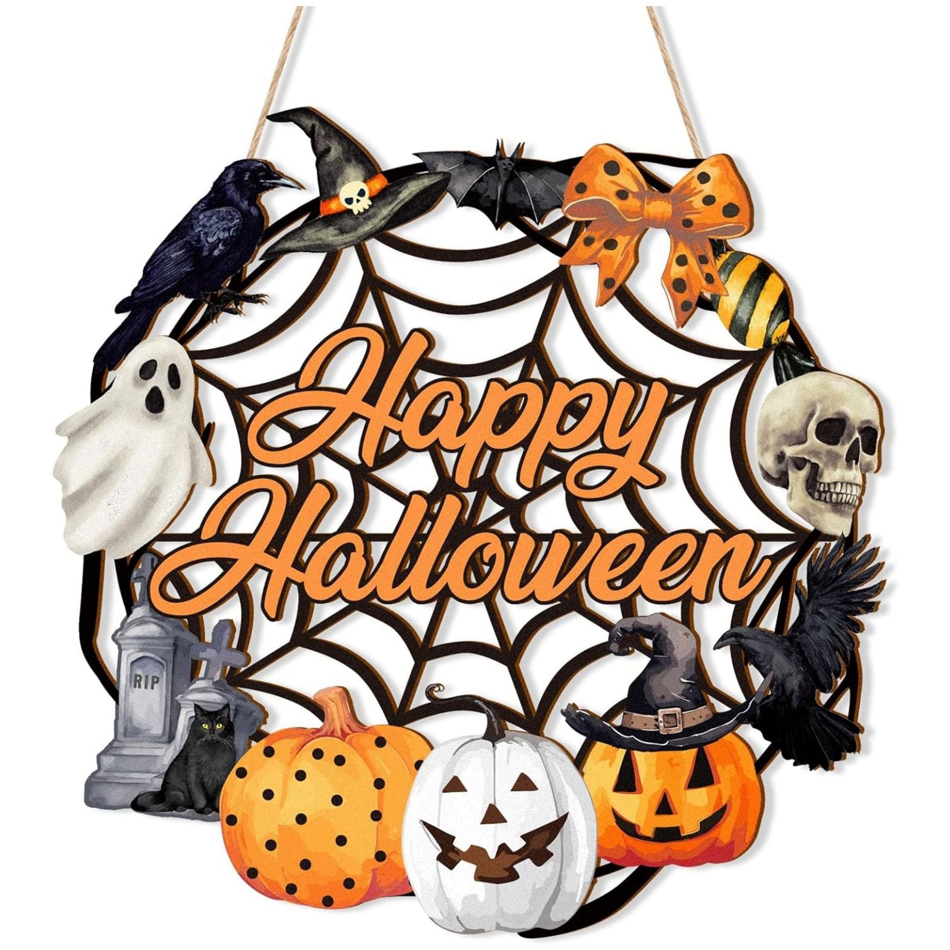 Multipurpose Halloween Door Sign for Home & Business, Wooden Wall Decor for Classroom Party & Office Event, Festive Café Restaurant Holiday Display, Easy-Hang Spooky Decor