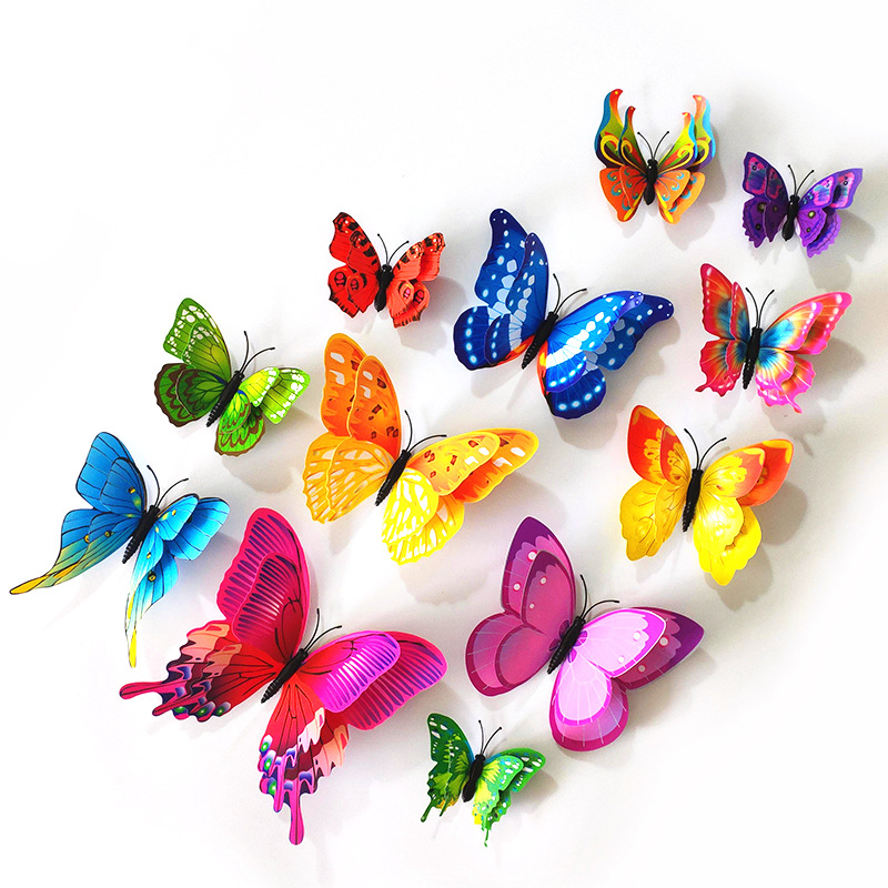 Double-Layer 3D Realistic Butterfly Wall Stickers - Bulk Wholesale Removable Decals for Living Room, Home Decor (Self-Adhesive, Aesthetic Wall Art, Creative Background Decoration)