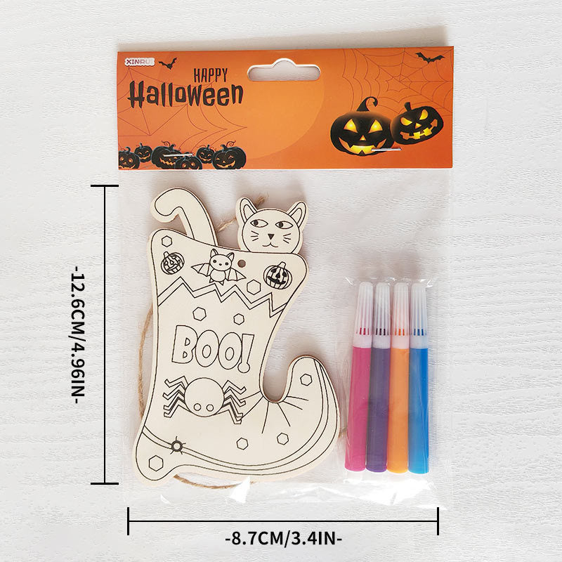 Halloween Wood Craft Kit for Kids, Pumpkin Ghost Painting Board with Pre-Drilled Holes, Spooky Art Activity for Family & Classroom, Non-Toxic DIY Decor for Children's Party