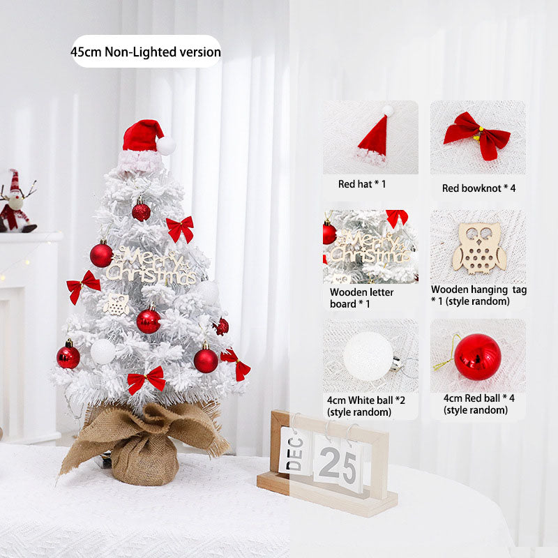 Mini Tabletop Christmas Tree with Cute Top Hat, Small Flocked White Tree Set for Desk & Shelf Decor, 45cm/60cm Artificial Xmas Tree with Ornaments, Cozy Miniature Holiday Display