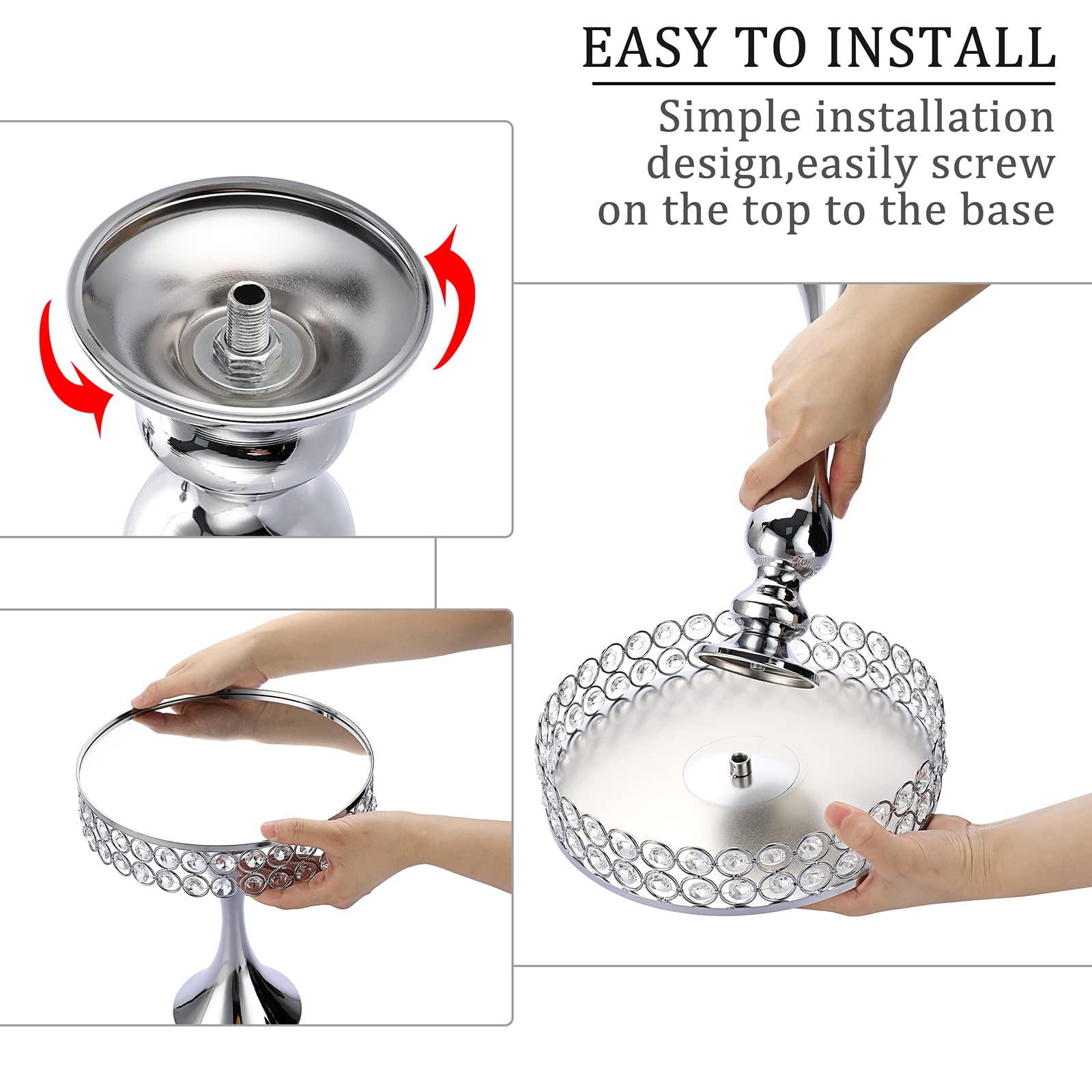 Luxury Dessert Tower Set | Silver Metal Cake Stands with Crystal Beads & Mirror Surface, 8" 10" 12" Tiered Display for Pastries Fruits Appetizers, Event Buffet Centerpiece