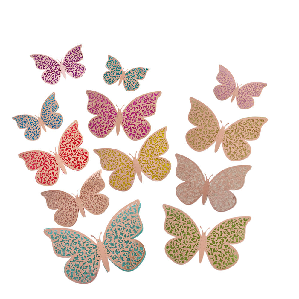 Double-Layer Rainbow 3D Butterfly Wall Decals - Hollow-Out Design for Living Room & Bedroom Decor (Festive Home Celebration Stickers)