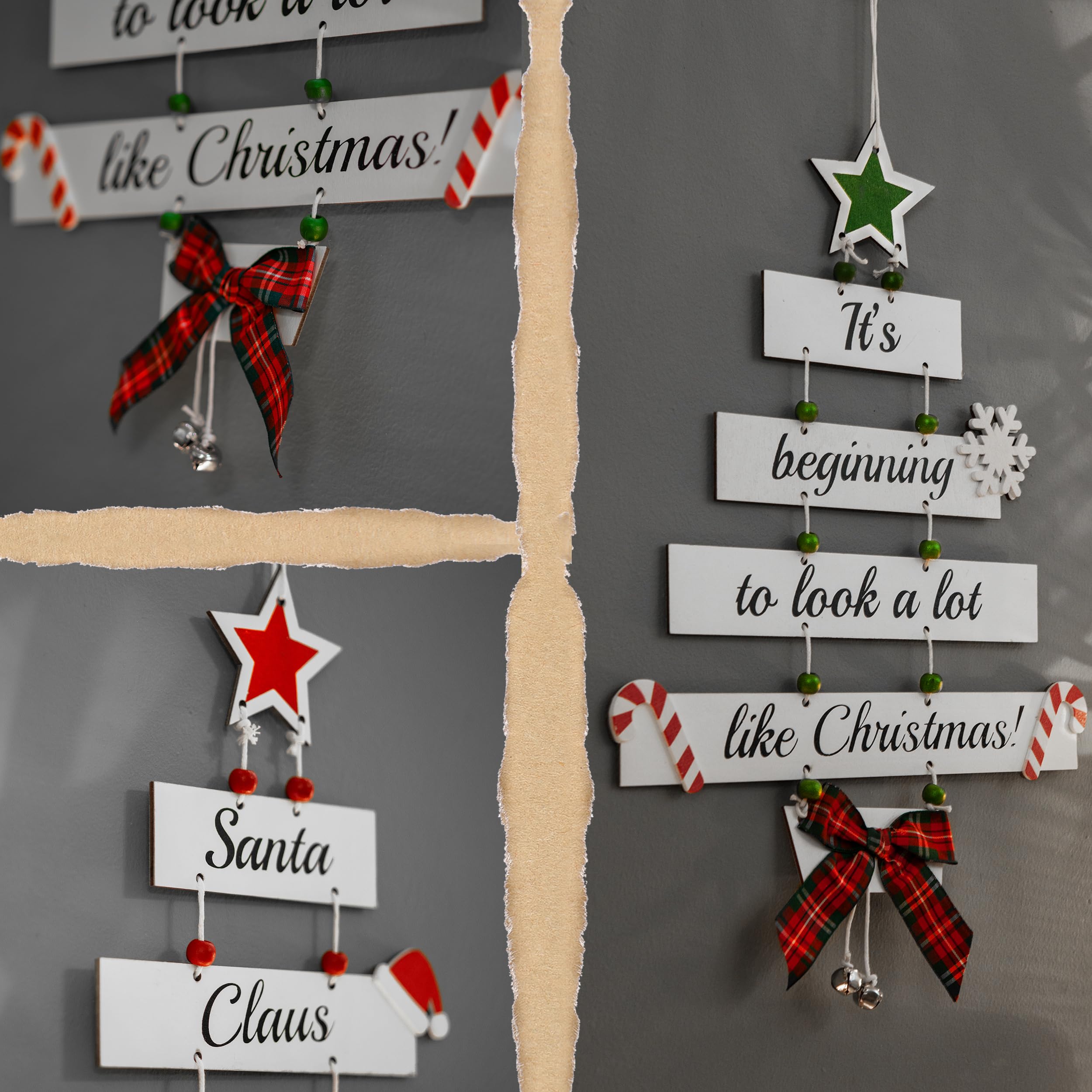 Premium Wooden Christmas Decorations - Small Hanging Indoor Home Decor for Door, Wall, Xmas Tree and Farmhouse