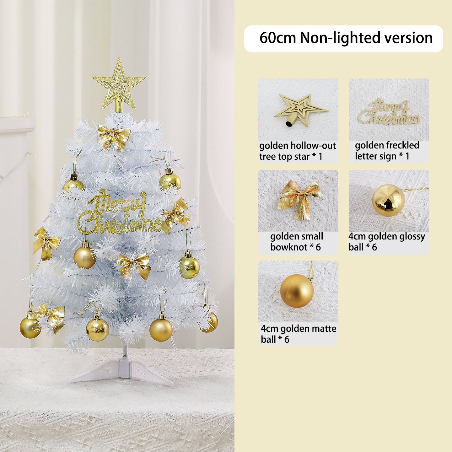 Christmas Eve Centerpiece Tree, Gold & White Mini Tree for Holiday Tablescapes, 45cm/60cm Battery Operated Festive Decor, Ceremonial Tabletop Ornament for Family Gatherings