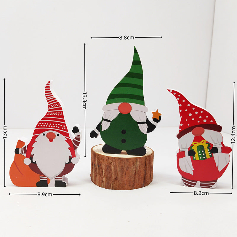 Wooden Christmas Decorations Set - Santa, Snowman, Gnome Figurines, Rustic Holiday Table Decor, Farmhouse Xmas Centerpiece
