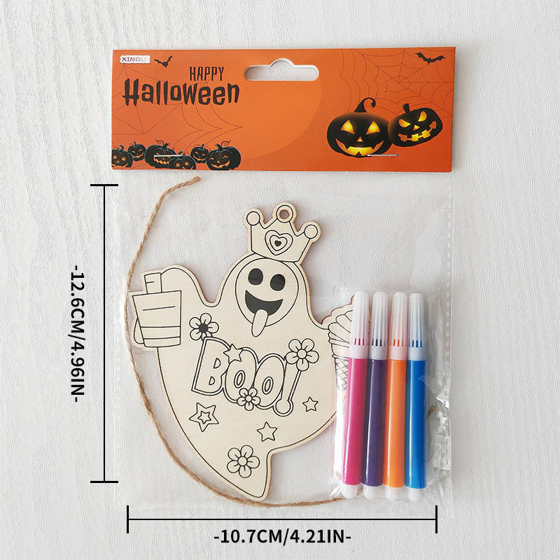 Halloween Wood Craft Kit for Kids, Pumpkin Ghost Painting Board with Pre-Drilled Holes, Spooky Art Activity for Family & Classroom, Non-Toxic DIY Decor for Children's Party