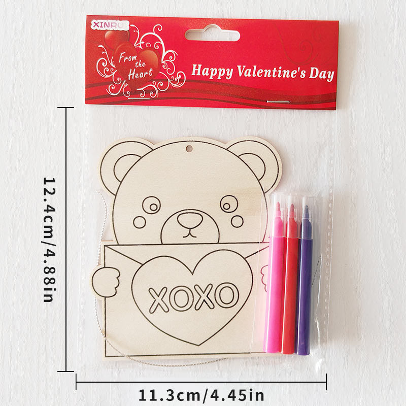 Couples DIY Wooden Ornament Kit for Valentine‘s Day， 5-Piece Heart Bear Bee Craft Set for Date Night， Personalized Love Token with Painting Supplies， Romantic Craft Activity for Partners