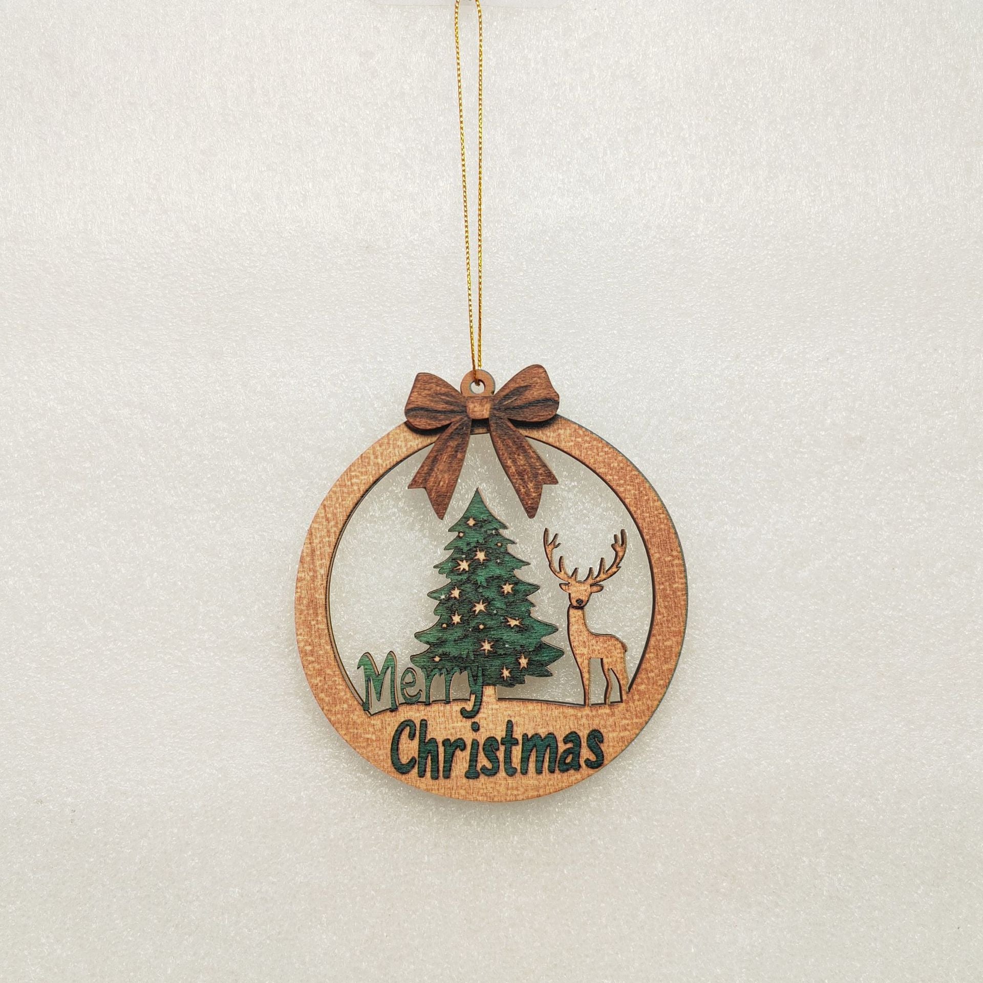 6pcs Christmas Farmhouse Rustic Ornaments Set for Christmas Tree Decorations Hanging 3D Glitter Reindeer Wood Tree Ornaments Round Wooden Christmas Tree Decorations Gift Tags
